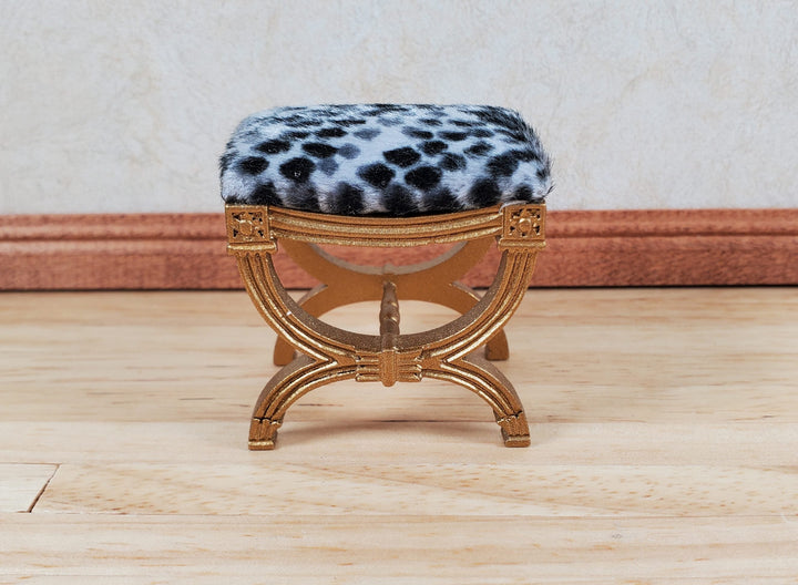 JBM Dollhouse Vanity Stool Bench Wood Animal Print Seat 1:12 Scale Miniature Furniture - MiniatureCrush