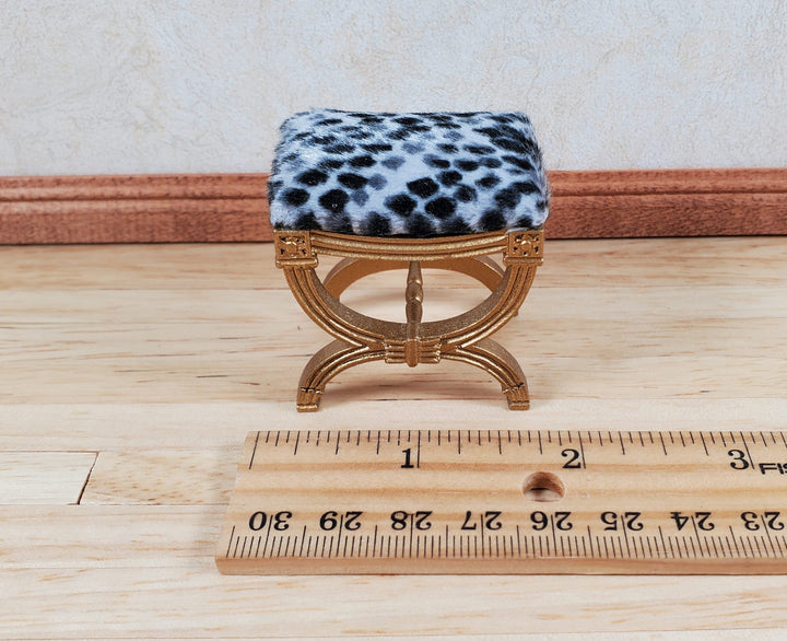 JBM Dollhouse Vanity Stool Bench Wood Animal Print Seat 1:12 Scale Miniature Furniture - MiniatureCrush