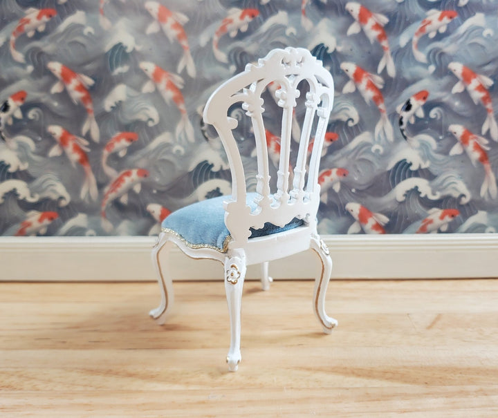 JBM Dollhouse Victorian Dressing Chair White Gold Blue 1:12 Scale Furniture - MiniatureCrush