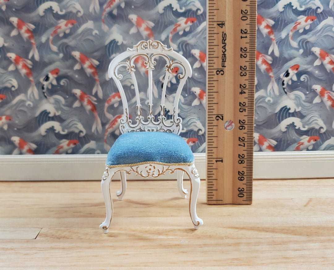JBM Dollhouse Victorian Dressing Chair White Gold Blue 1:12 Scale Furniture - MiniatureCrush