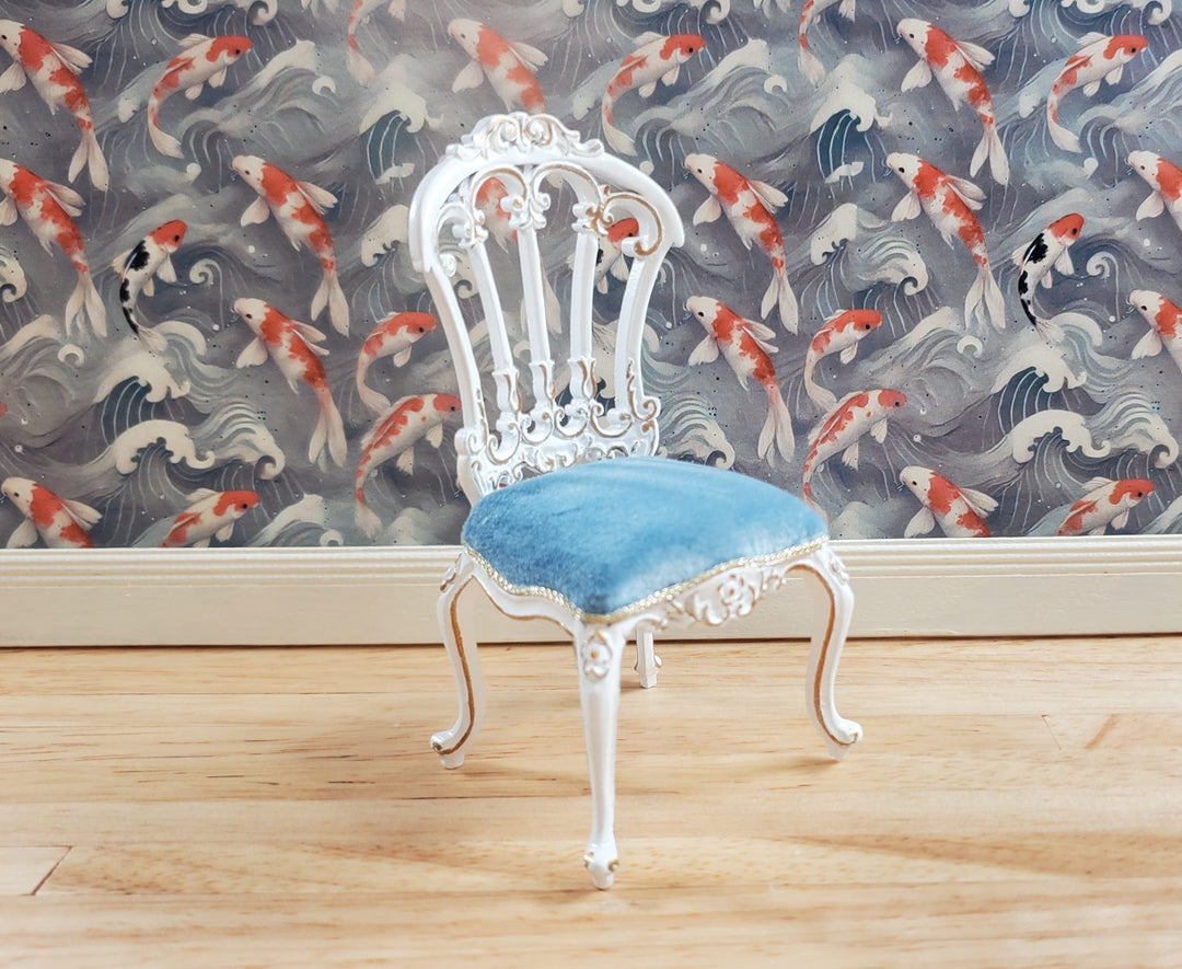JBM Dollhouse Victorian Dressing Chair White Gold Blue 1:12 Scale Furniture - MiniatureCrush