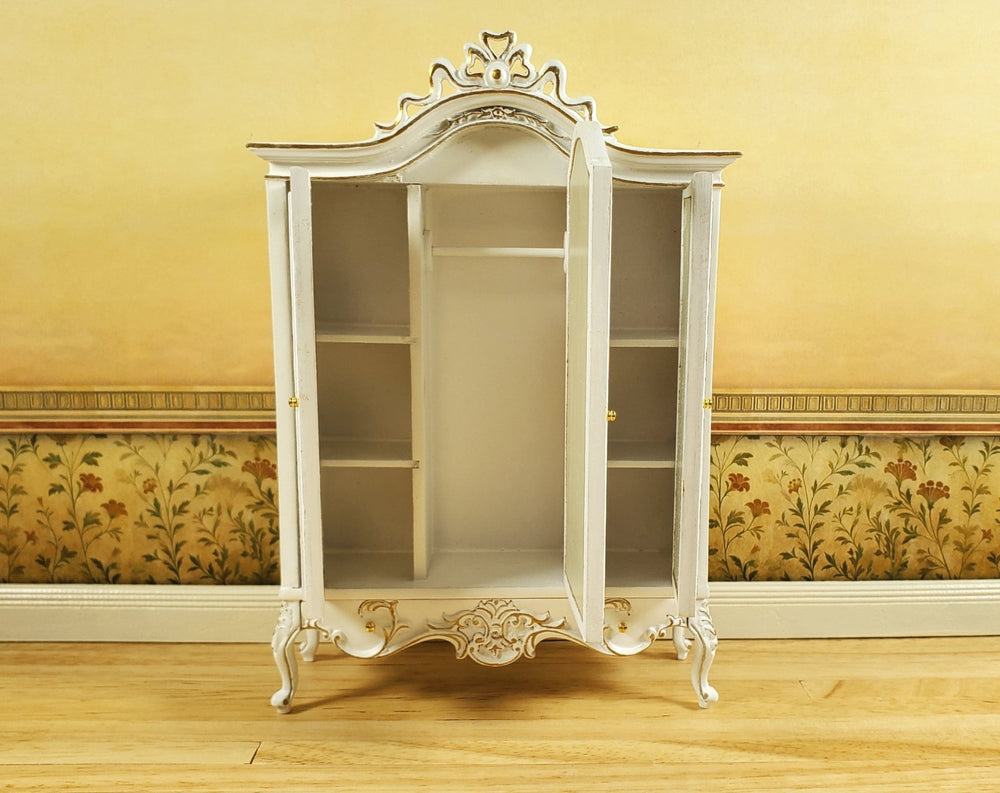 JBM Dollhouse Wardrobe Mirrored Closet Victorian Style 1:12 Scale White - MiniatureCrush