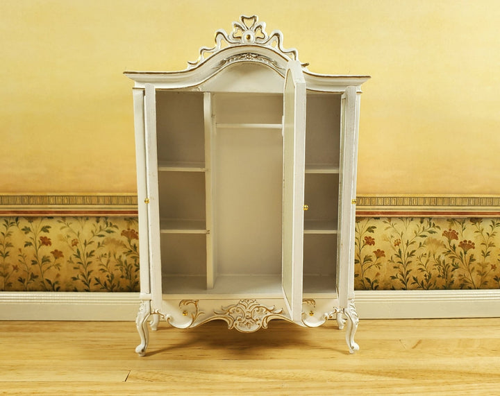 JBM Dollhouse Wardrobe Mirrored Closet Victorian Style 1:12 Scale White - MiniatureCrush