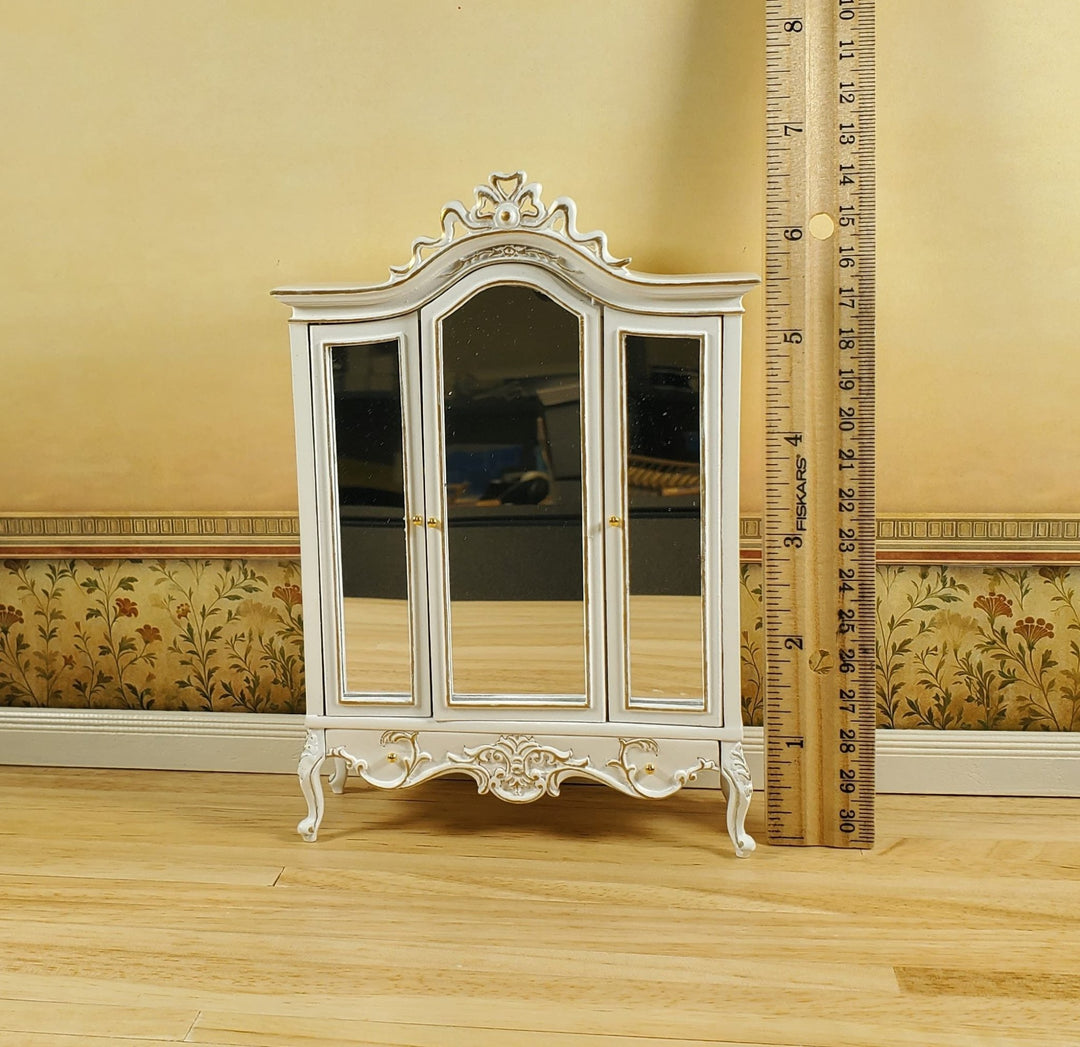 JBM Dollhouse Wardrobe Mirrored Closet Victorian Style 1:12 Scale White - MiniatureCrush