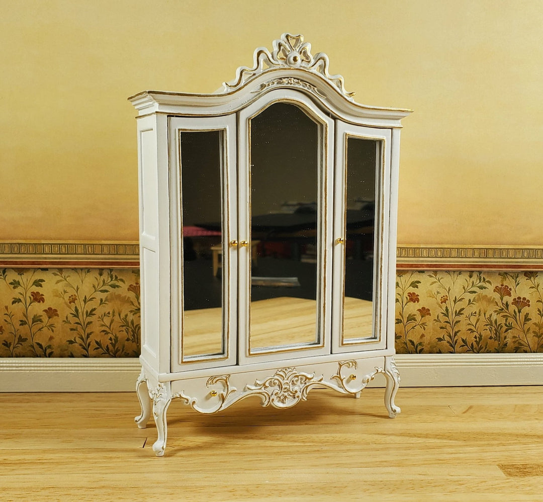 JBM Dollhouse Wardrobe Mirrored Closet Victorian Style 1:12 Scale White - MiniatureCrush