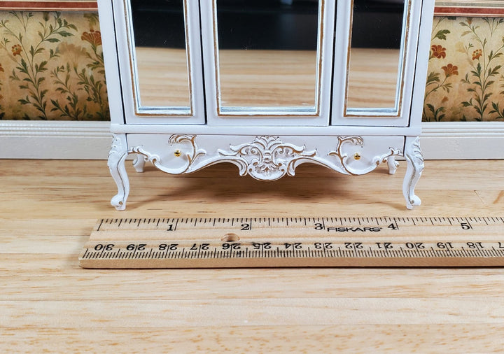 JBM Dollhouse Wardrobe Mirrored Closet Victorian Style 1:12 Scale White - MiniatureCrush