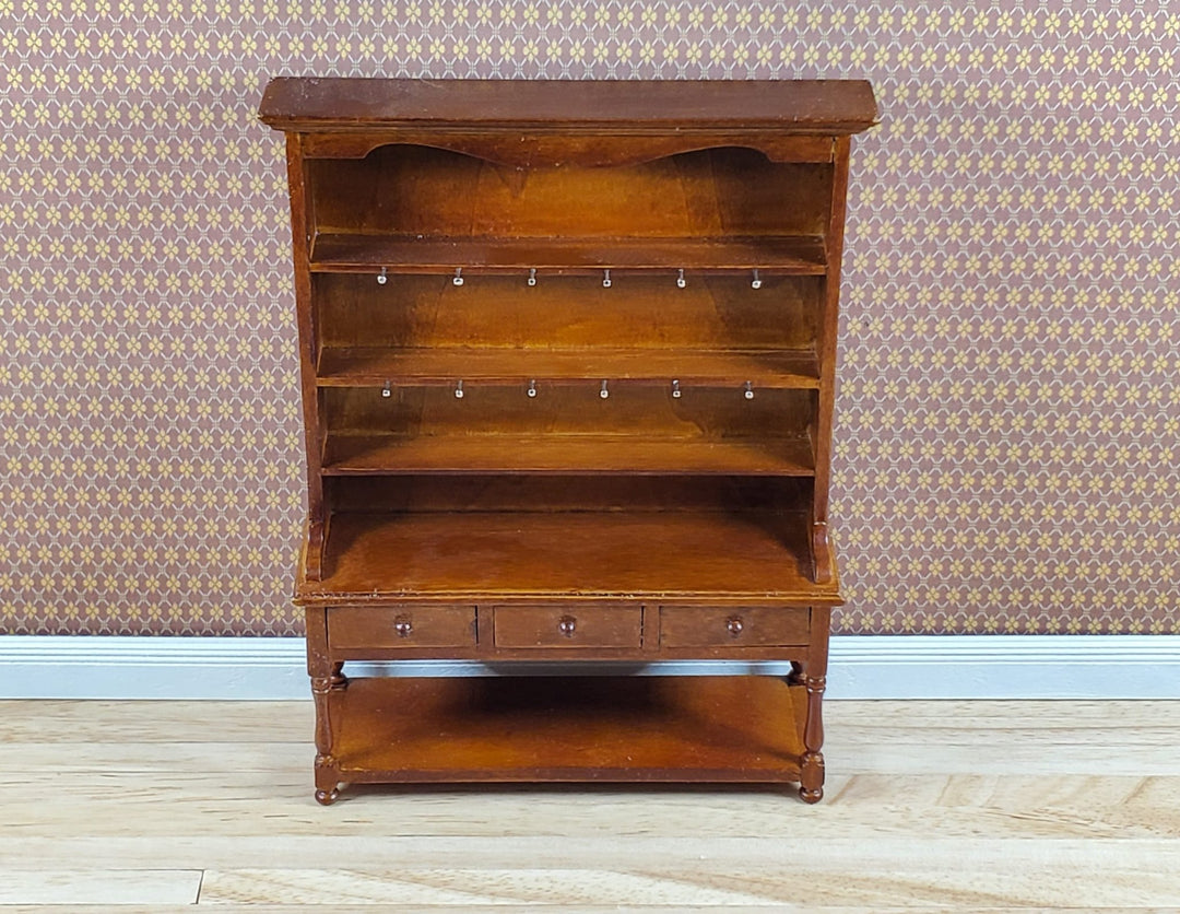 JBM Dollhouse Welsh Cabinet Hutch 1:12 Scale Miniature Furniture Walnut Finish - MiniatureCrush