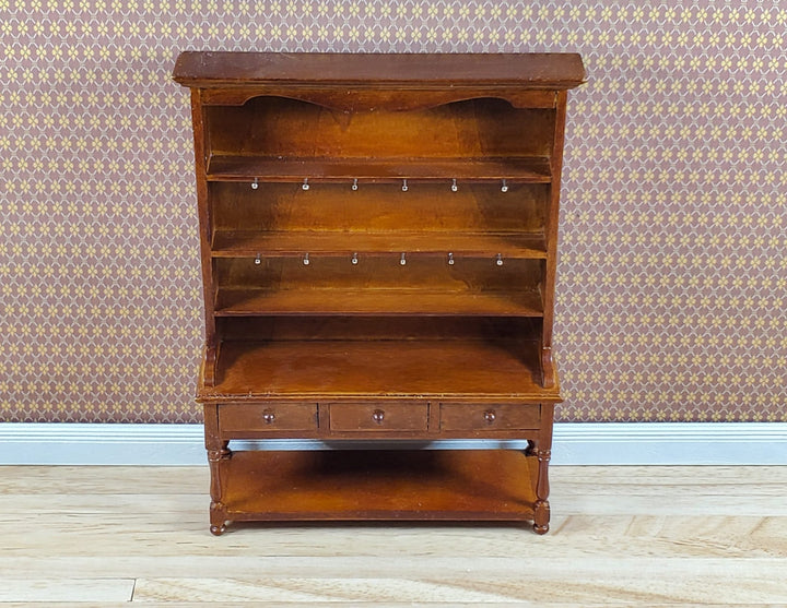 JBM Dollhouse Welsh Cabinet Hutch 1:12 Scale Miniature Furniture Walnut Finish - MiniatureCrush