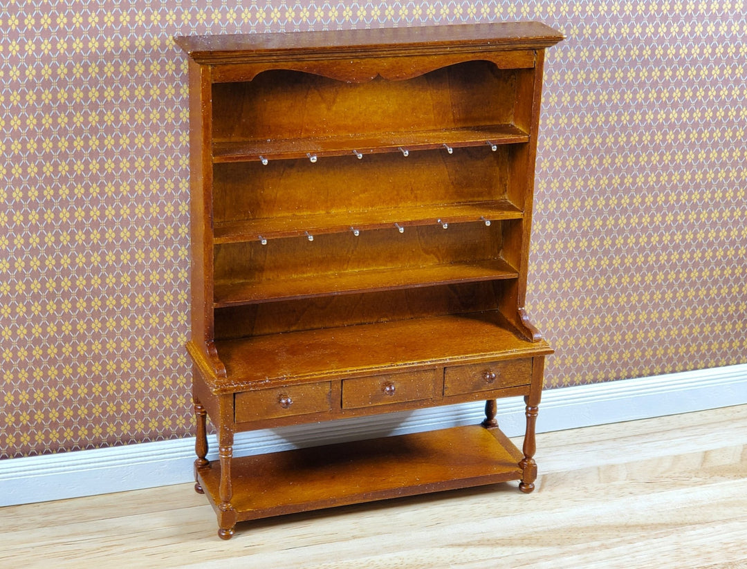 JBM Dollhouse Welsh Cabinet Hutch 1:12 Scale Miniature Furniture Walnut Finish - MiniatureCrush