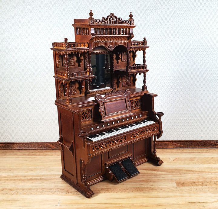 JBM Miniature Upright Pump Organ Walnut Finish 1:12 Scale Dollhouse Furniture - Miniature Crush