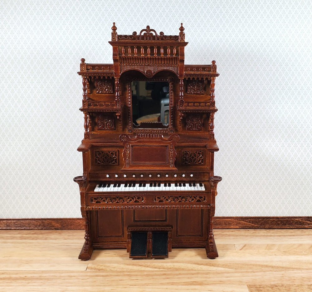 JBM Miniature Upright Pump Organ Walnut Finish 1:12 Scale Dollhouse Furniture - Miniature Crush