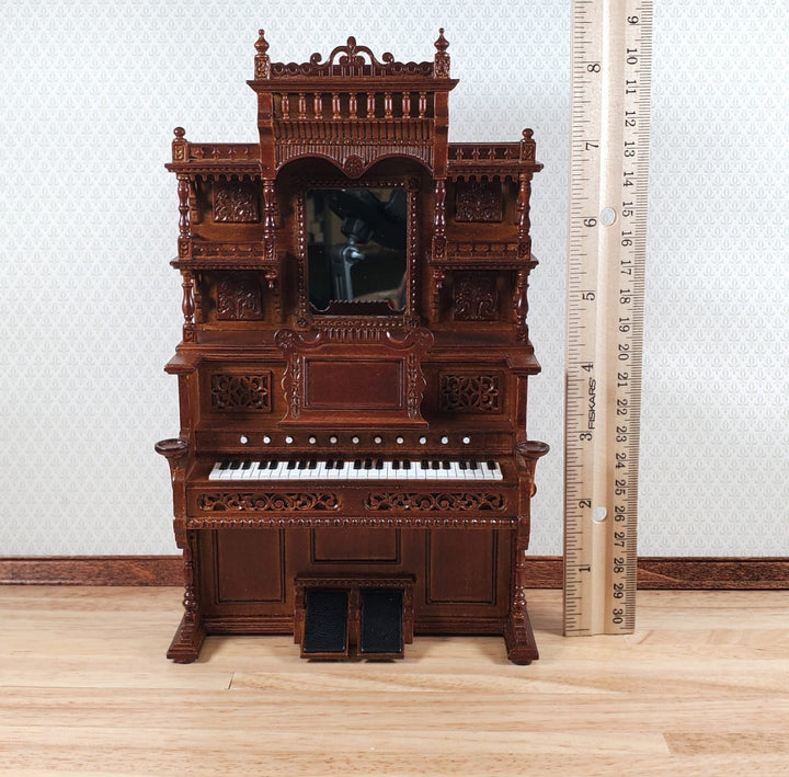 JBM Miniature Upright Pump Organ Walnut Finish 1:12 Scale Dollhouse Furniture - Miniature Crush