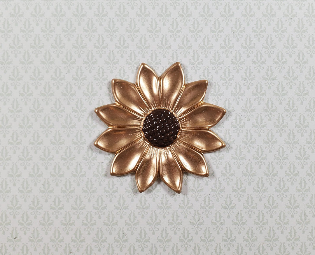 Large Flower Gold Metal Embellishment Wall Art 1 3/4" Hand Painted - MiniatureCrush