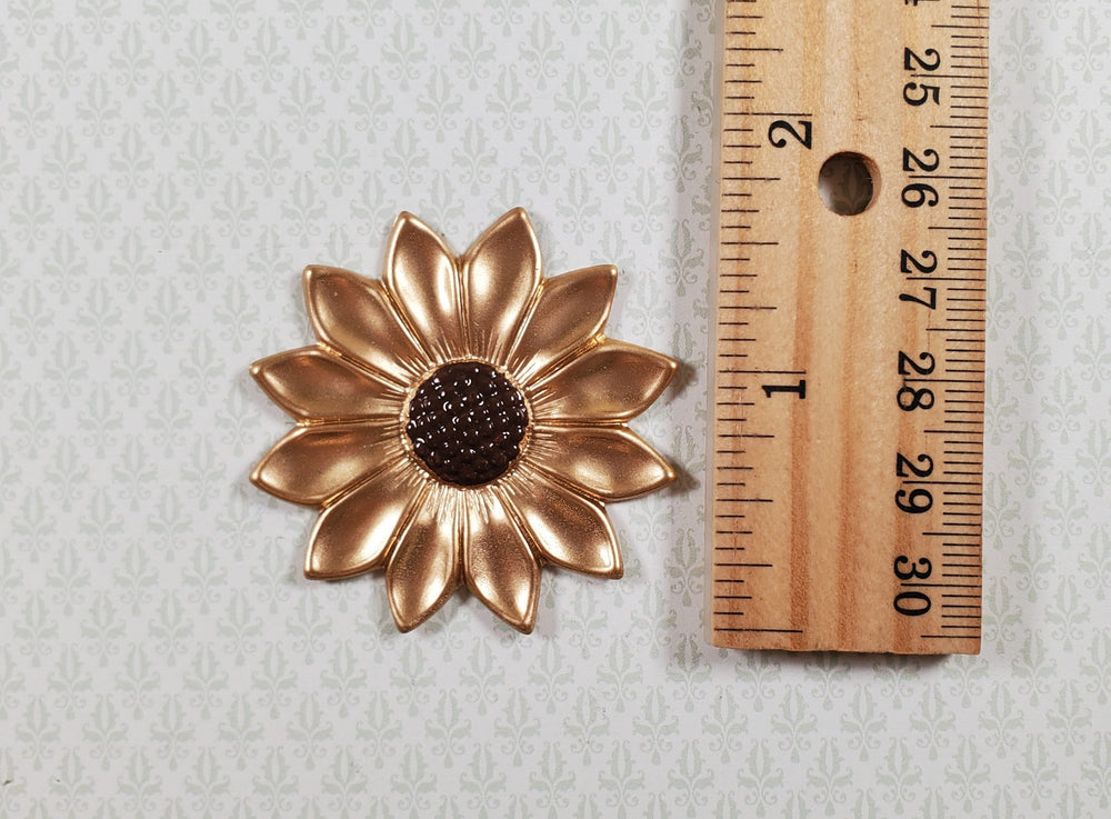 Large Flower Gold Metal Embellishment Wall Art 1 3/4" Hand Painted - MiniatureCrush