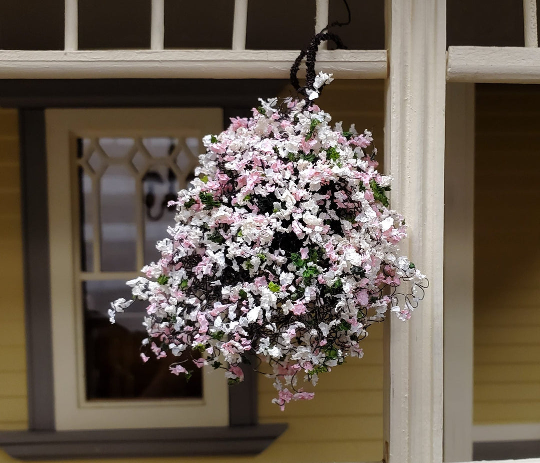 miniature hanging plants Creative Accents - CABL - Hanging Basket Pretty in Pink Large - 1:12 Scale Dollhouse Miniature Plant