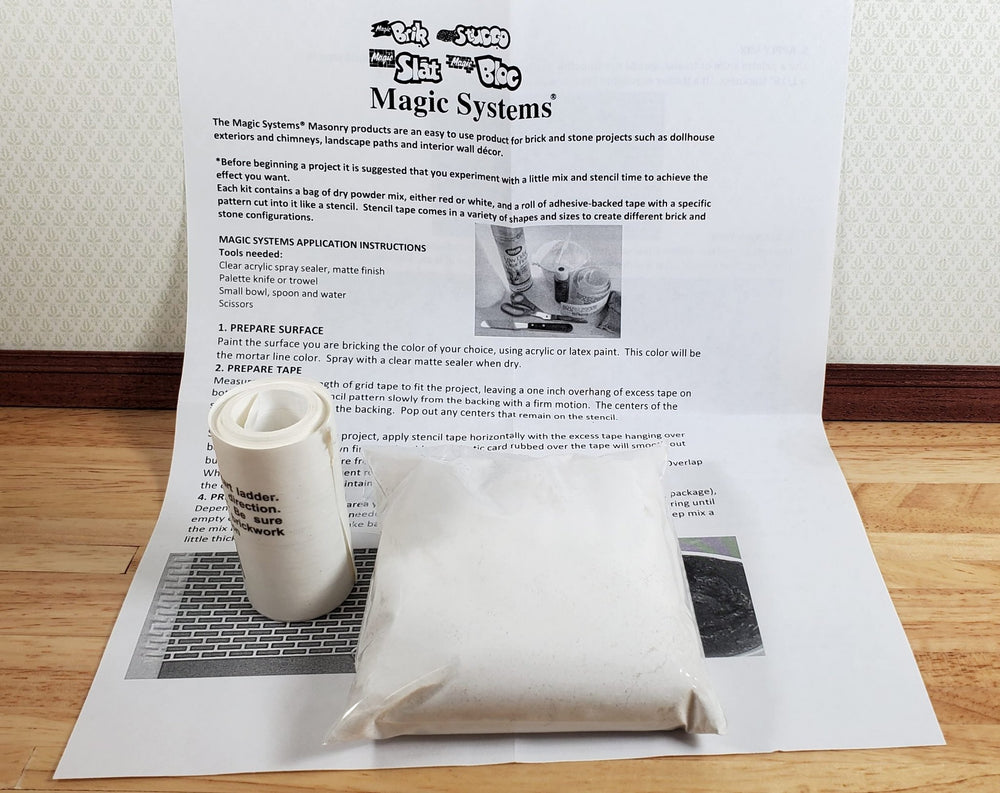 Magic Masonry White Brick KIT 1 Square Foot Stencil and Powder Set 1:12 Scale - Miniature Crush