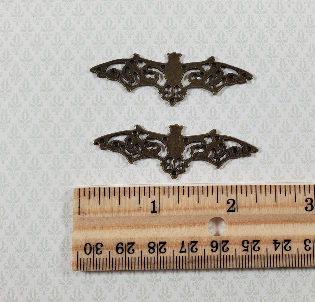 Metal Bat Charms 2 Pieces Jewelry Making Pieces Antique Bronze 2 3/16" - Miniature Crush