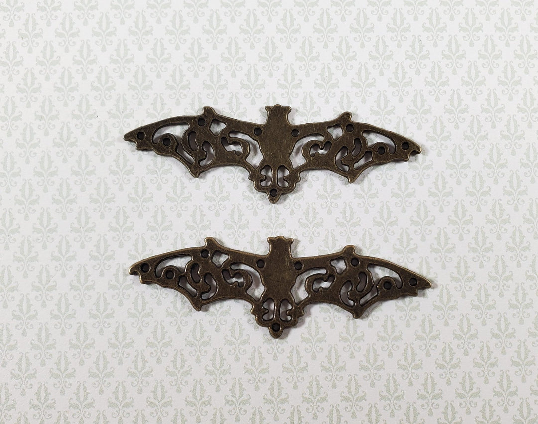 Metal Bat Charms 2 Pieces Jewelry Making Pieces Antique Bronze 2 3/16" - Miniature Crush