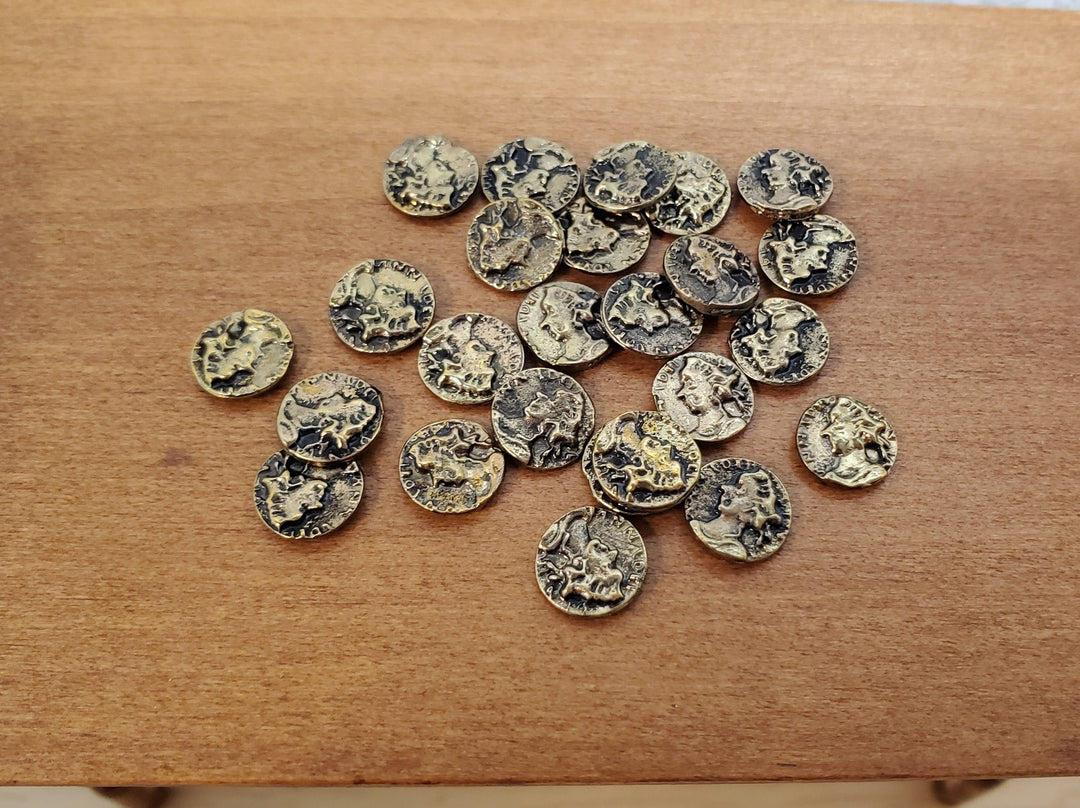 Miniature Antique Gold Coins Metal Treasure Prop 7mm approx. 25 pcs - MiniatureCrush
