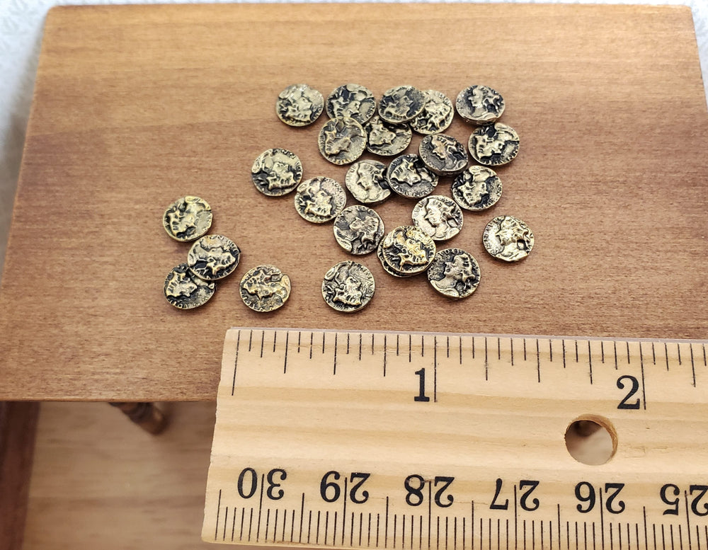 Miniature Antique Gold Coins Metal Treasure Prop 7mm approx. 25 pcs - MiniatureCrush
