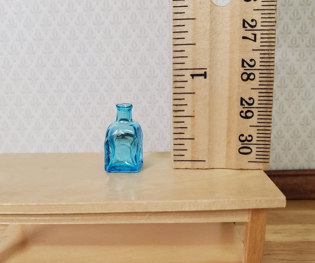Miniature Aqua Glass Bottle Jar Vase Square Bottom 11/16" 1:12 Scale Dollhouse - MiniatureCrush