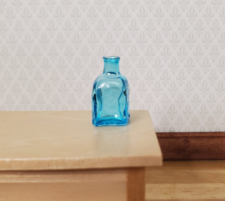 Miniature Aqua Glass Bottle Jar Vase Square Bottom 11/16" 1:12 Scale Dollhouse - MiniatureCrush