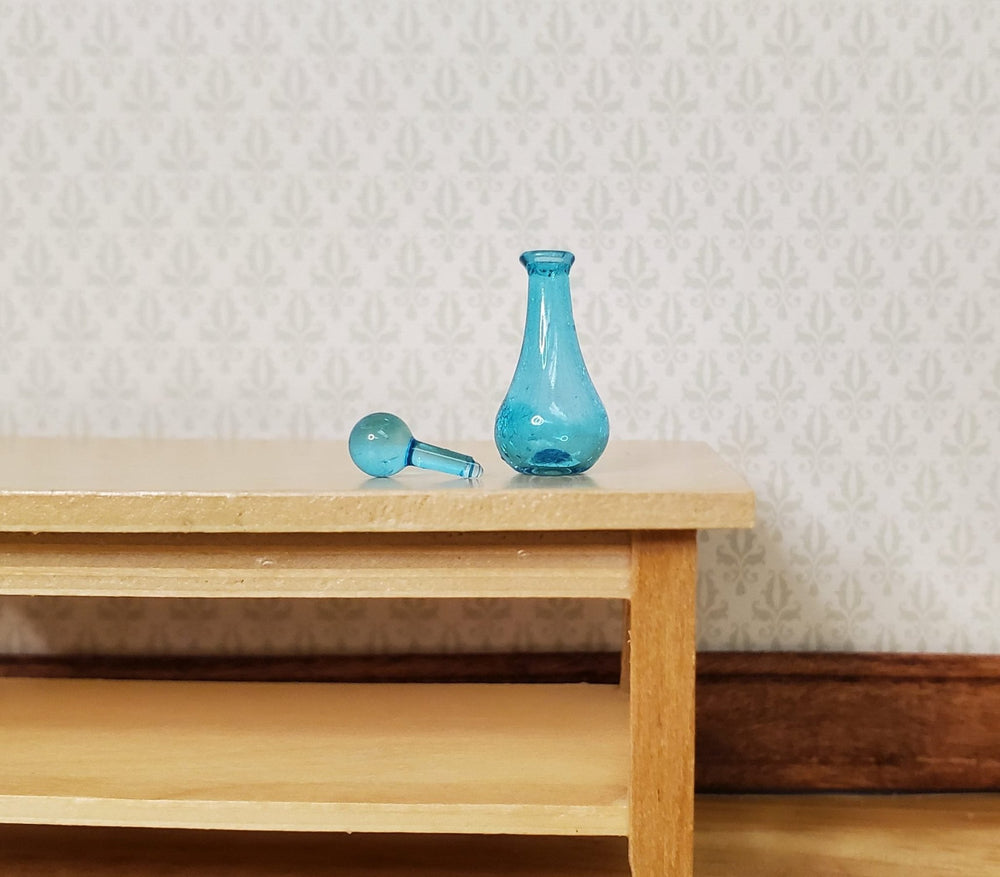 Miniature Aqua Round Bottom Glass Jar with Stopper 5/8" 1:12 Scale Dollhouse - MiniatureCrush