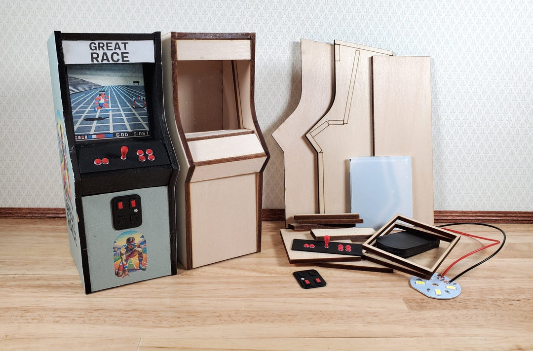 Miniature Arcade Machine DIY KIT Wood 5 1/4" Tall Includes Light, Control Panel - Miniature Crush