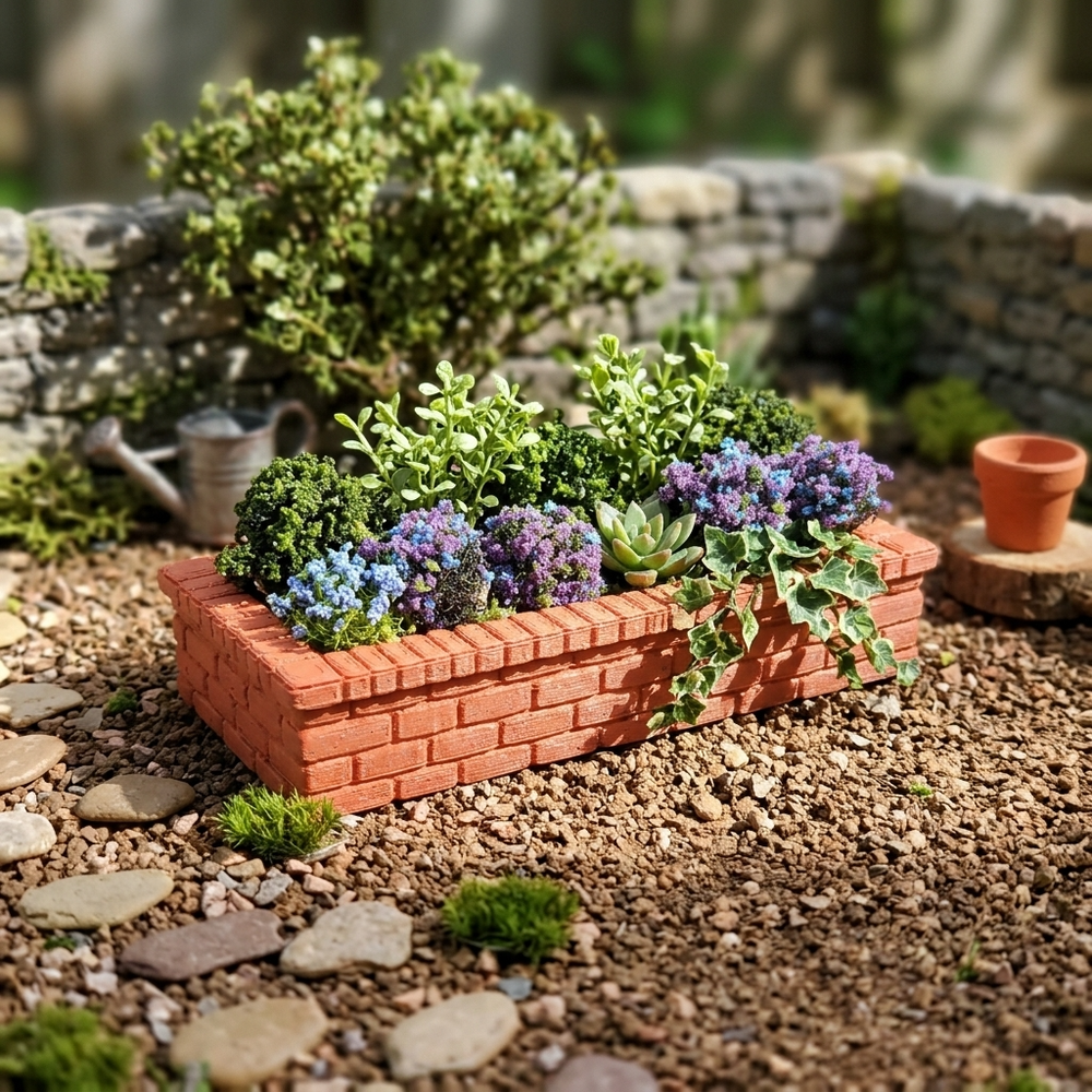 Miniature Brick Style Planter Flower Box 1:12 Scale Dollhouse Garden Decor - MiniatureCrush