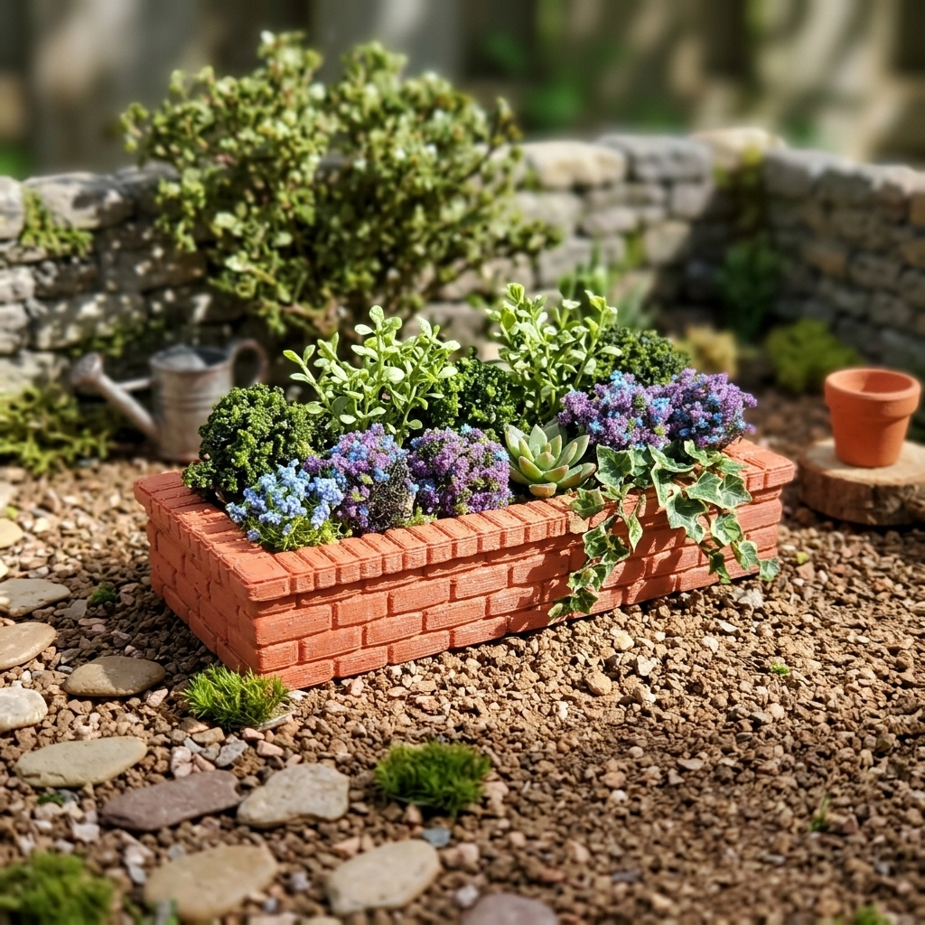 Miniature Brick Style Planter Flower Box 1:12 Scale Dollhouse Garden Decor - MiniatureCrush