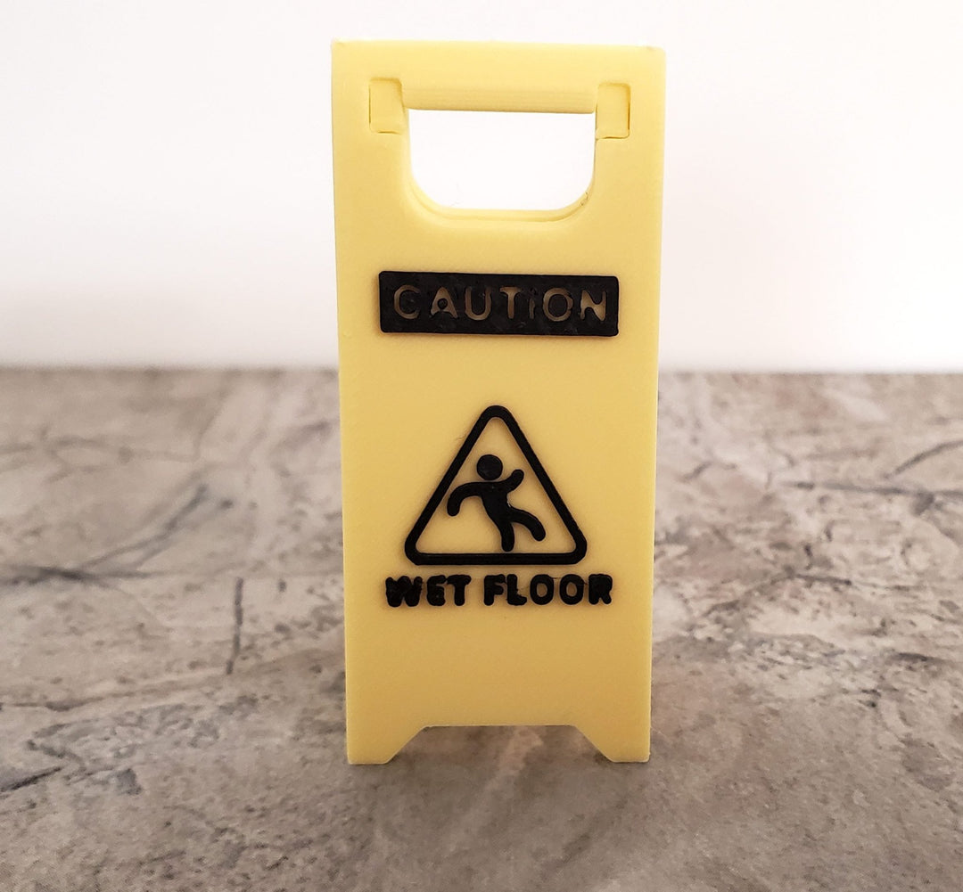 Miniature Caution Wet Floor Sign 2 1/4" 1:12 Scale Industrial Grocery Accessory - Miniature Crush