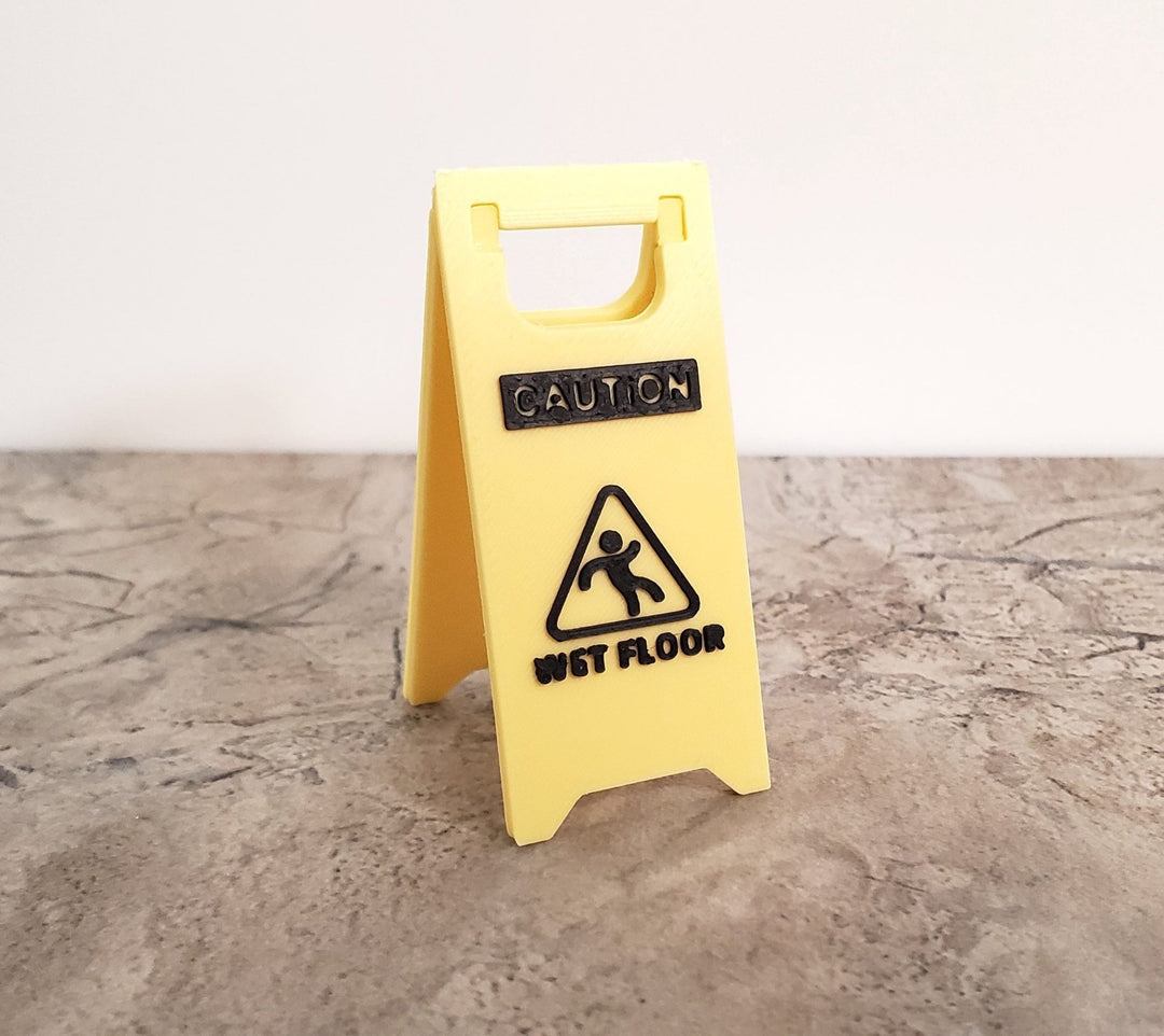 Miniature Caution Wet Floor Sign 2 1/4" 1:12 Scale Industrial Grocery Accessory - Miniature Crush