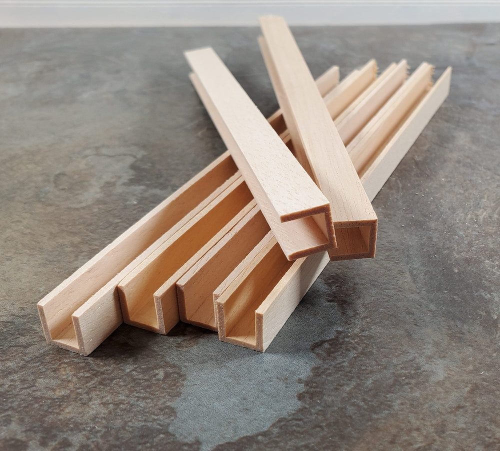Miniature Channel Molding Wood Trim Short 6" Long 6pcs 3/8" x 3/8" HW7067 - MiniatureCrush