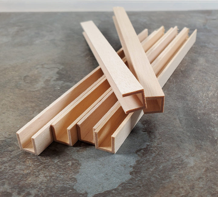 Miniature Channel Molding Wood Trim Short 6" Long 6pcs 3/8" x 3/8" HW7067 - MiniatureCrush