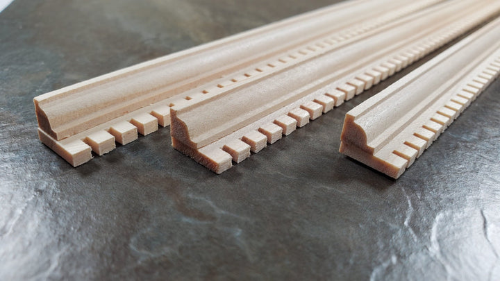 Miniature Dentil Crown Molding Trim 3 pcs 7/16" tall x 18" long 1:12 Scale - MiniatureCrush