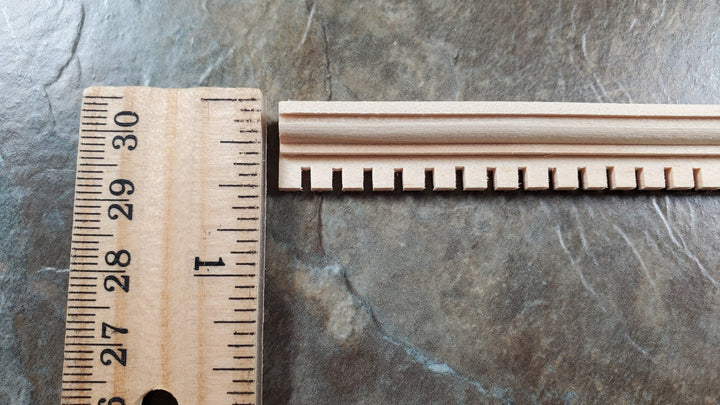 Miniature Dentil Crown Molding Trim 3 pcs 7/16" tall x 18" long 1:12 Scale - MiniatureCrush