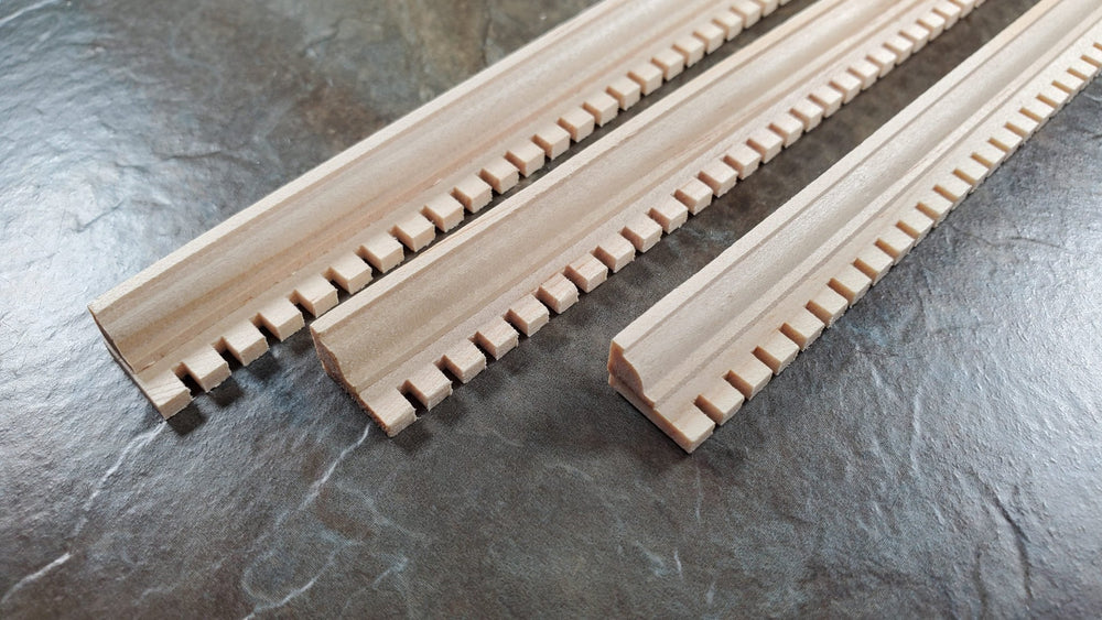 Miniature Dentil Crown Molding Trim 3 pcs 7/16" tall x 18" long 1:12 Scale - MiniatureCrush