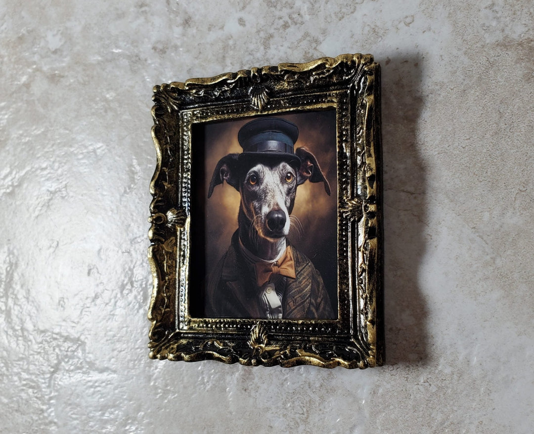 Miniature Dog Greyhound 1920s Era Framed Print Male 1:12 Scale Picture Dollhouse - Miniature Crush