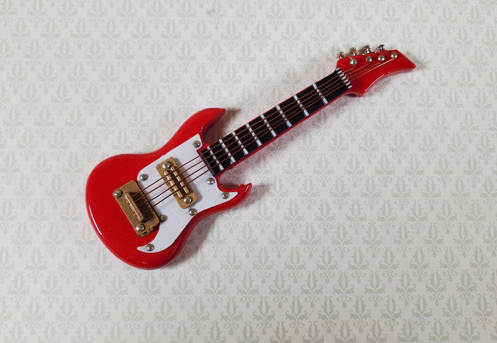 Miniature Electric Guitar Instrument Prop Model Red and White w/Case 1:12 Scale - Miniature Crush