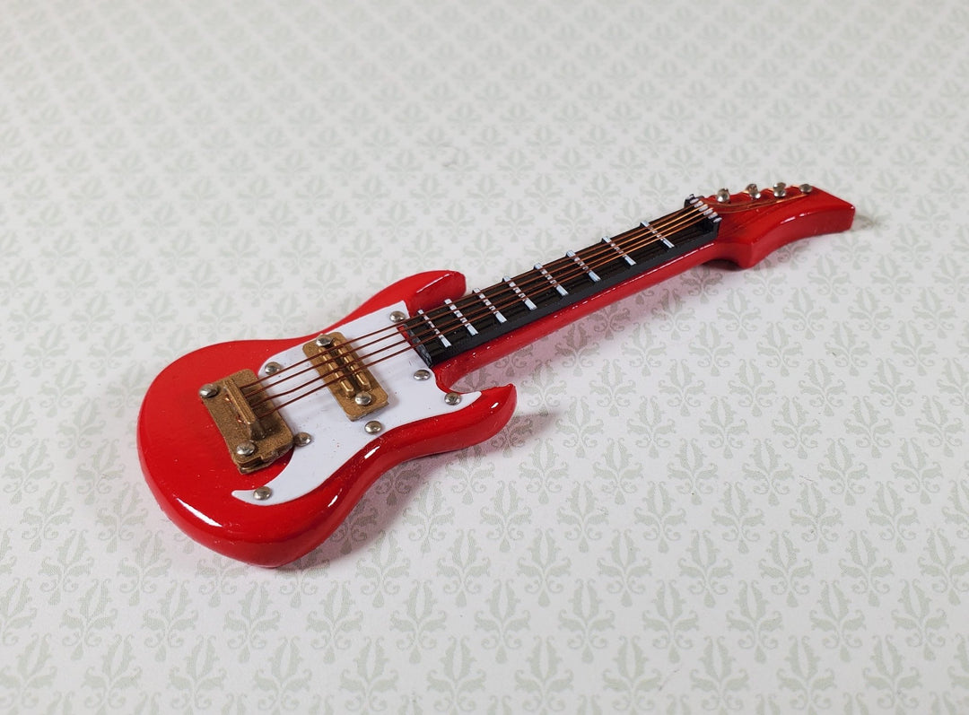 Miniature Electric Guitar Instrument Prop Model Red and White w/Case 1:12 Scale - Miniature Crush