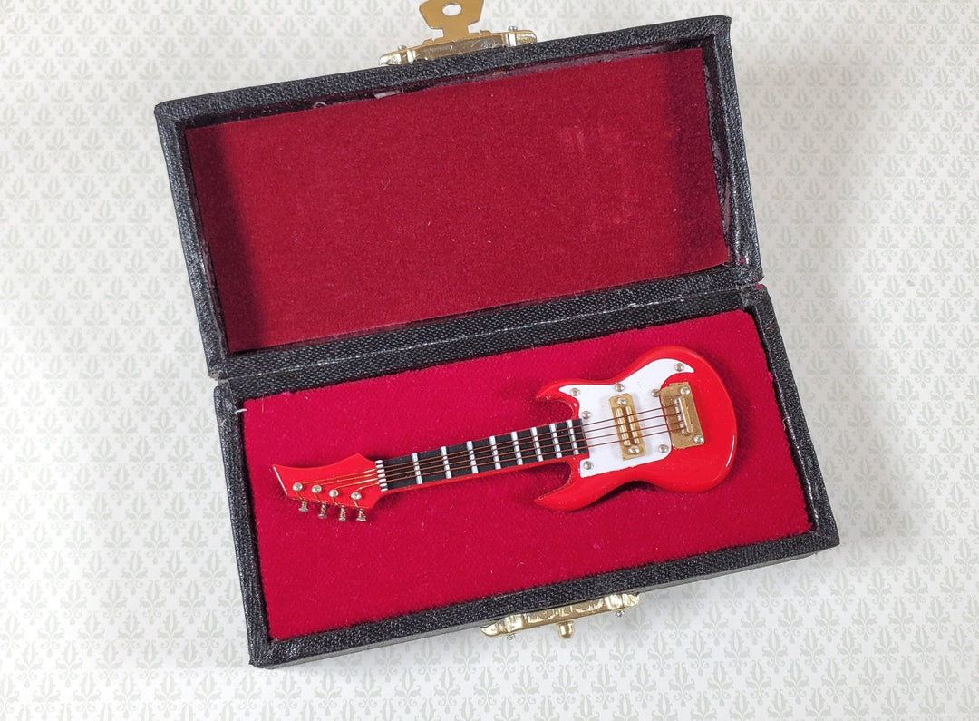 Miniature Electric Guitar Instrument Prop Model Red and White w/Case 1:12 Scale - Miniature Crush