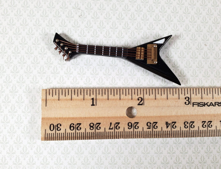 Miniature Electric Guitar V Shaped Prop Model Black w/Case 2 7/8" Long - Miniature Crush