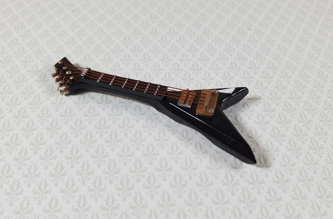 Miniature Electric Guitar V Shaped Prop Model Black w/Case 2 7/8" Long - Miniature Crush