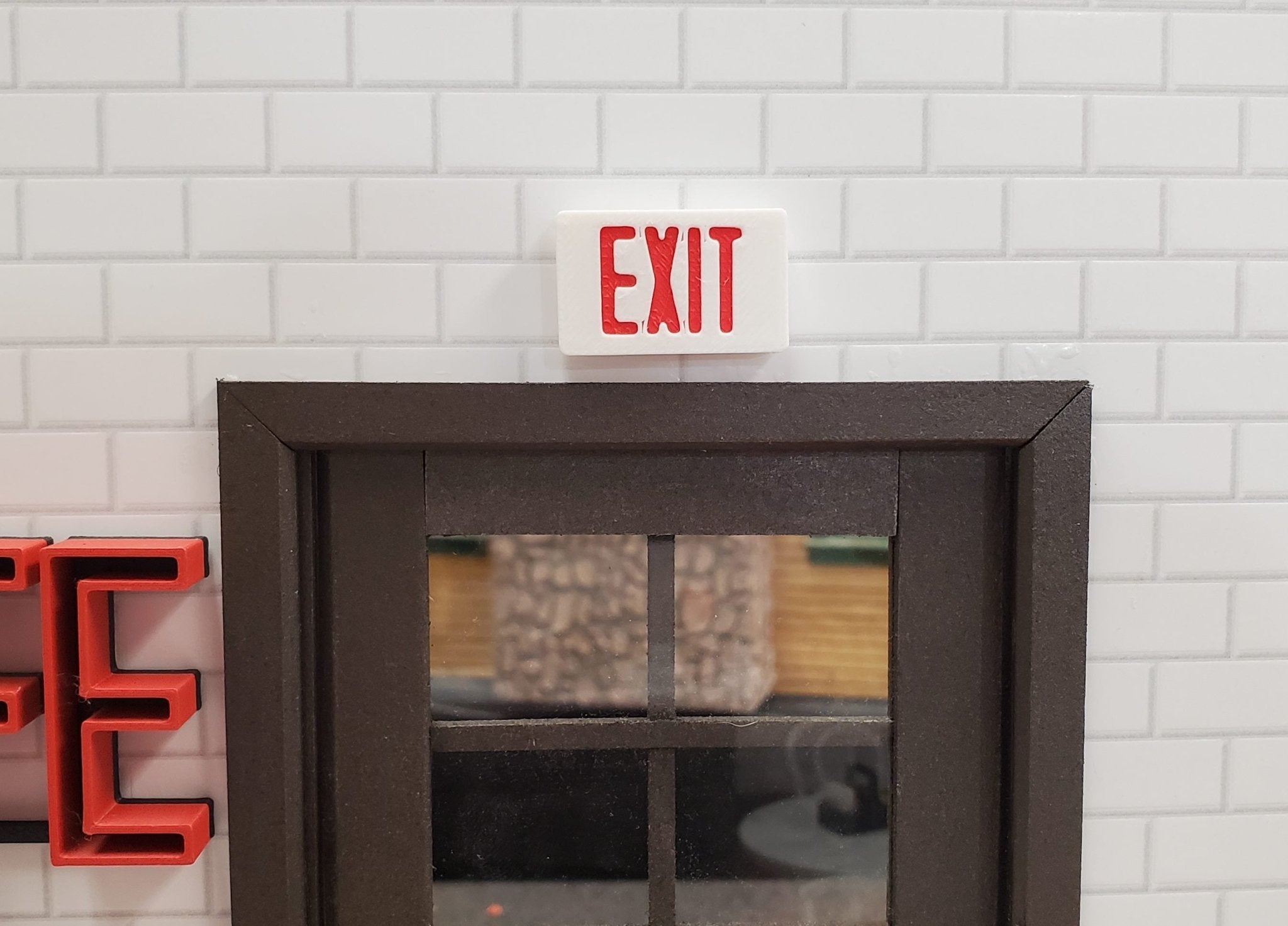 Exit Sign Mini Miniature EXIT Sign White with Red 1:12 Scale Dioramas Action Figures ...