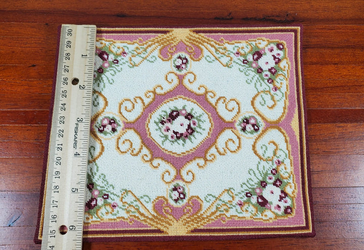 Miniature Fine Needlepoint Rug Pinks Aubusson Style 1:12 Scale Carpet Floral - MiniatureCrush