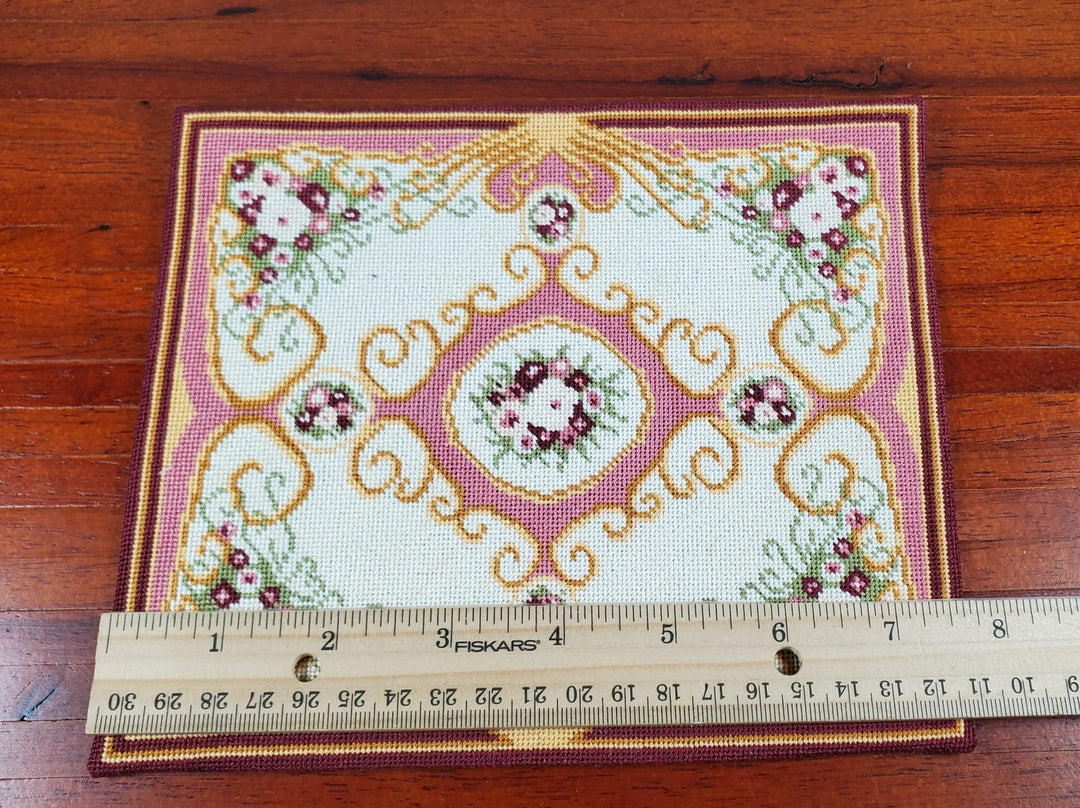 Miniature Fine Needlepoint Rug Pinks Aubusson Style 1:12 Scale Carpet Floral - MiniatureCrush