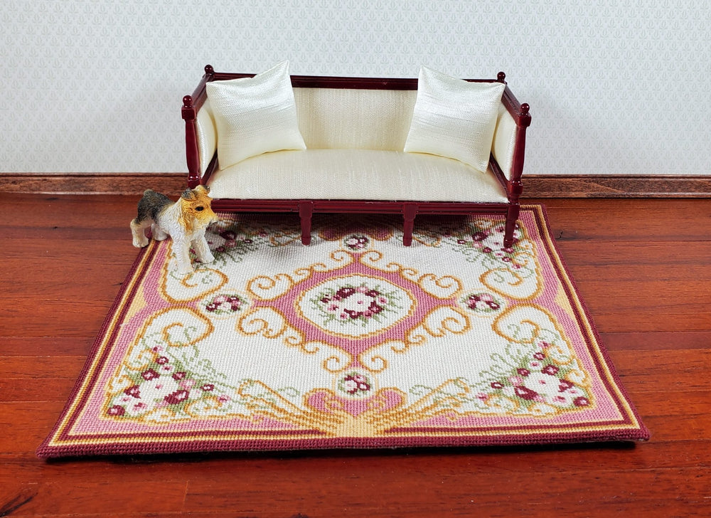 Miniature Fine Needlepoint Rug Pinks Aubusson Style 1:12 Scale Carpet Floral - MiniatureCrush