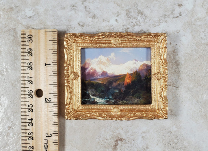 Miniature Framed Art Print Grand Tetons Thomas Moran 1897 1:12 Scale Dollhouse - Miniature Crush