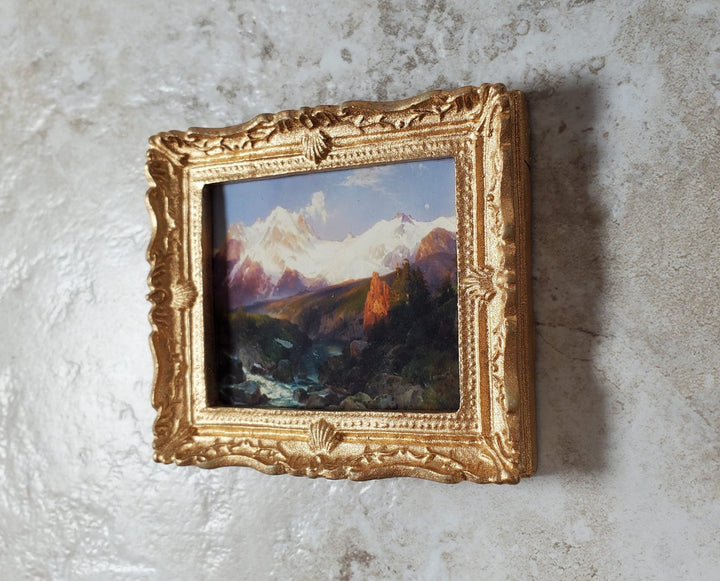 Miniature Framed Art Print Grand Tetons Thomas Moran 1897 1:12 Scale Dollhouse - Miniature Crush