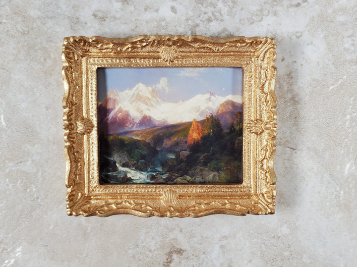 Miniature Framed Art Print Grand Tetons Thomas Moran 1897 1:12 Scale Dollhouse - Miniature Crush